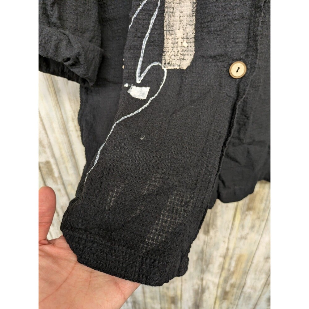 Focus Casual Art Wear Shirt Medium Gauzy Hooded Button Front Lightweight Black - Picture 5 of 11